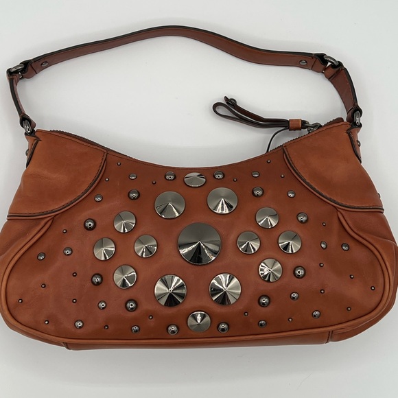 Cole Haan Bronze Brown Leather Shoulder Bag with Studded Detail - Picture 2 of 13